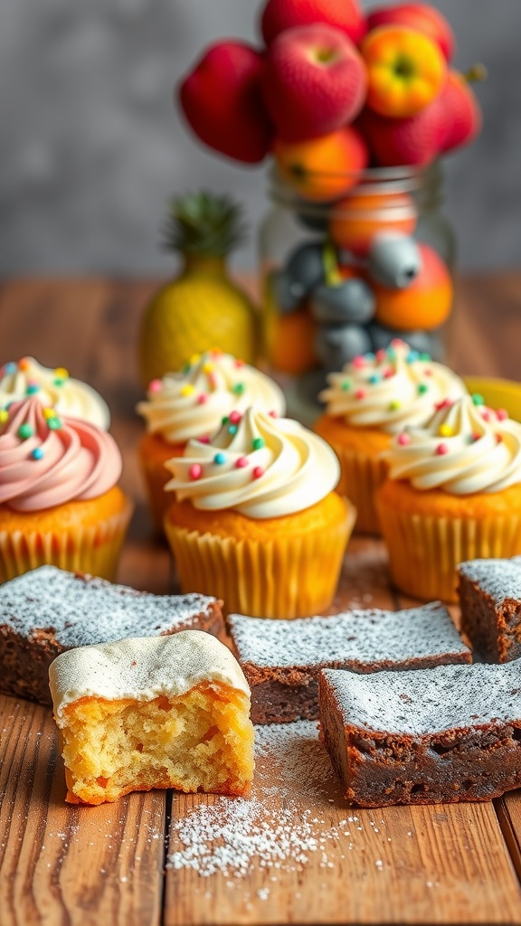 Irresistible Bake Sale Treats for Instagram Stories A beautifully arranged platter of colorful cupcakes and brownies, ideal for an Instagram story.